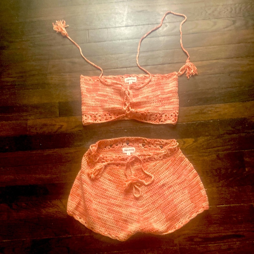 Super down pink crochet set size medium